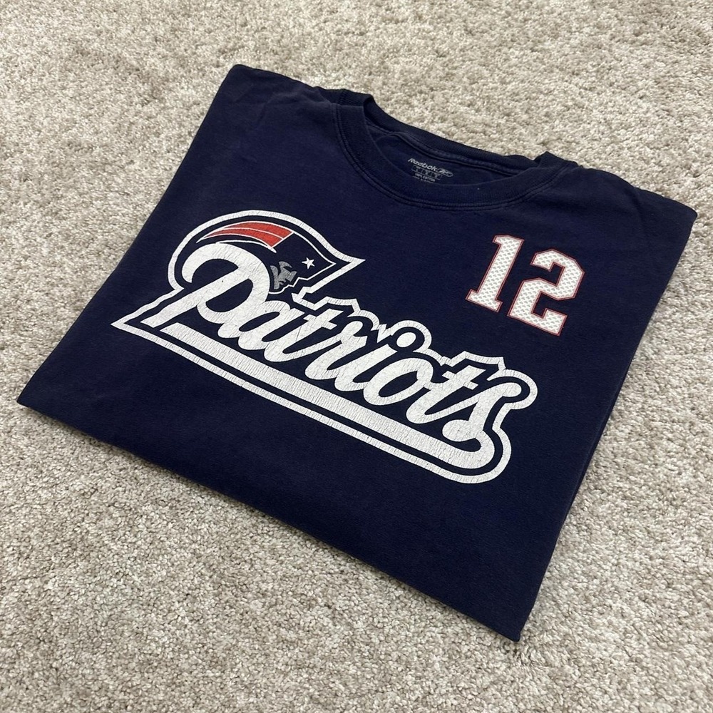 Rare Vintage Reebok NFL Patriots Tom Brady 12 T-Shirt | Navy | Large